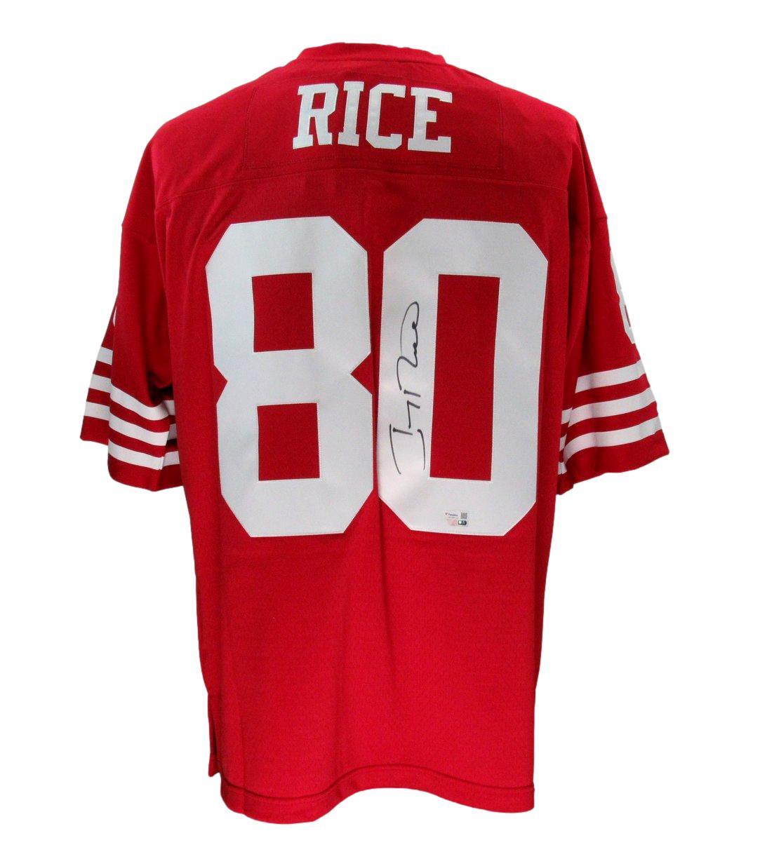 Jerry Rice HOF Autographed Red Mitchell & Ness Football Jersey 49ers Fanatics