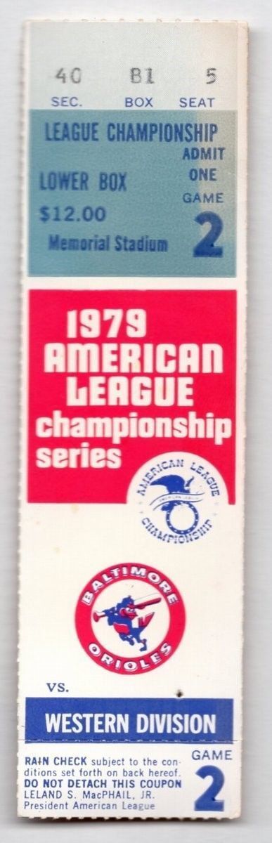 1979 Orioles Angels ALCS Game 2 Ticket Stub Eddie Murray Home Run 129026