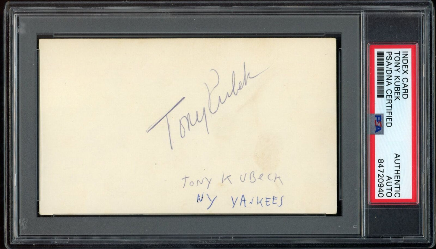 Tony Kubek Autographed/Inscribed 3x5 Index Card New York Yankees PSA/DNA