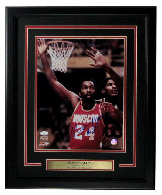 Moses Malone HOF Houston Rockets Signed/Auto 11x14 Photo Framed JSA 163857