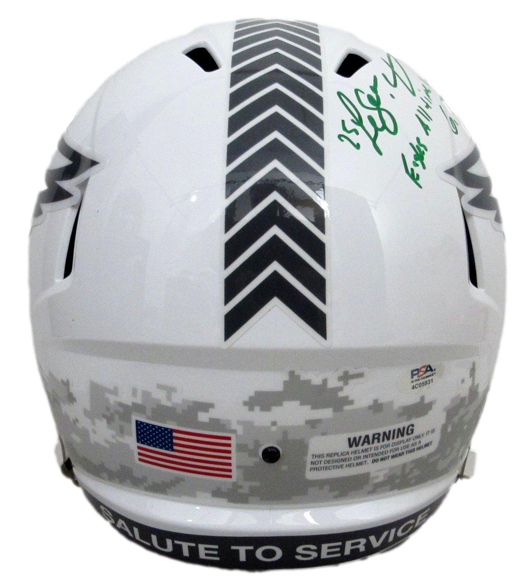 LeSean McCoy Signed/Inscr Eagles Salute To Service Full Size Replica Helmet PSA