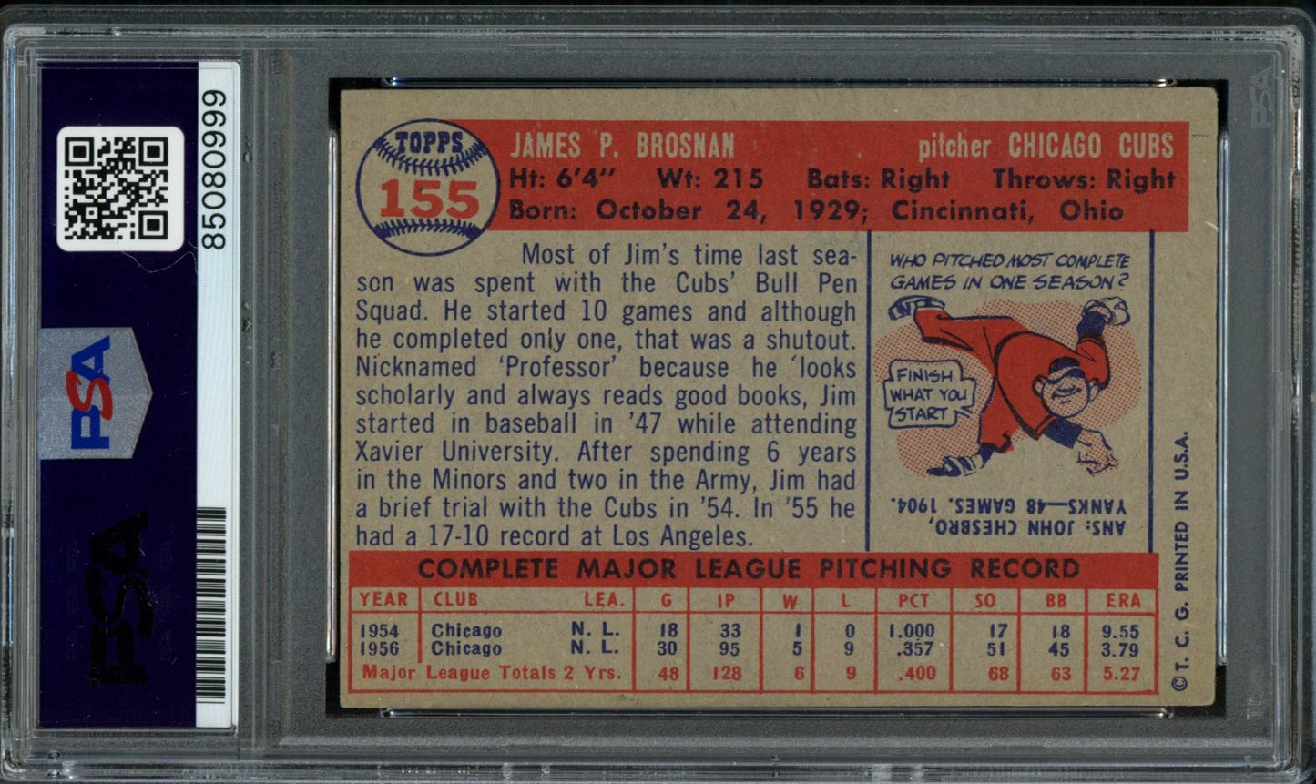 Jim Brosnan Signed 1957 Topps Card #155 Chicago Cubs PSA/DNA 184150