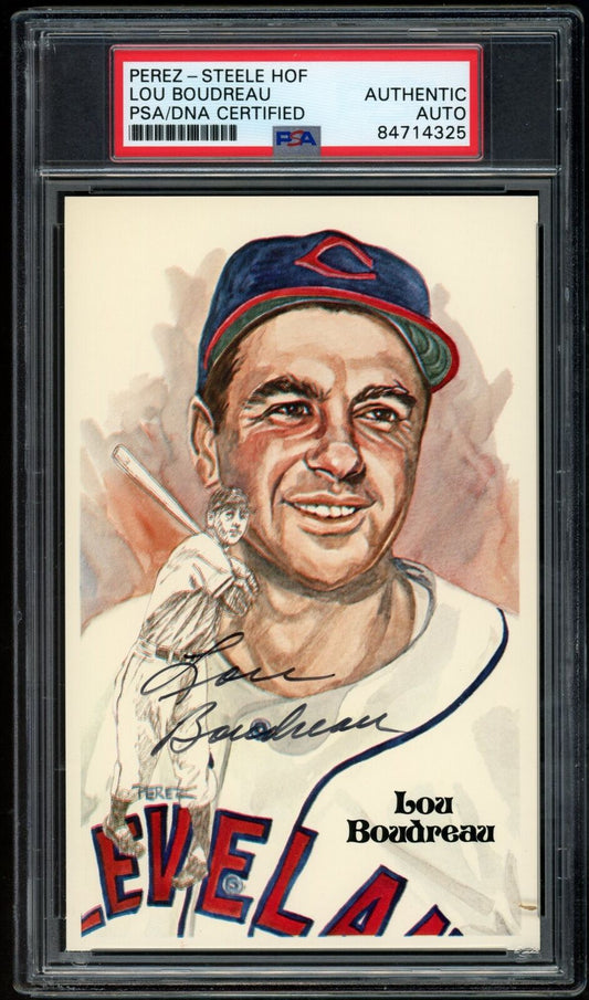 Lou Boudreau HOF Autographed 1981 Perez-Steele Postcard Indians PSA/DNA