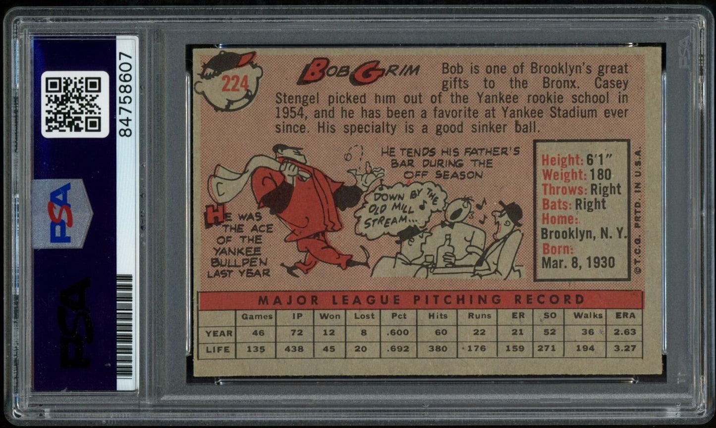 1958 TOPPS Bob Grim #224 Authentic Card Signed New York Yankees PSA/DNA