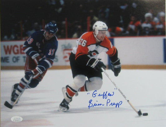 Brian Propp Flyers Autographed/Signed w/inscr 11x14 Photo JSA 127797