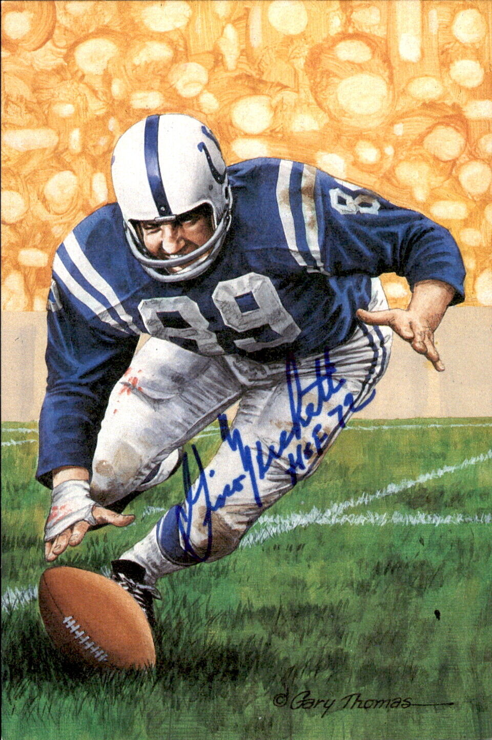 Gino Marchetti HOF Autographed/Inscribed Goal Line Art GLAC Postcard Colts JSA