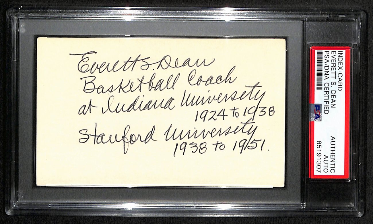 Everett S. Dean HOF Signed/Inscr 3x5 Index Card Indiana/Stanford PSA/DNA 188575