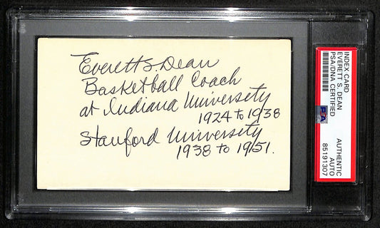 Everett S. Dean HOF Signed/Inscr 3x5 Index Card Indiana/Stanford PSA/DNA 188575