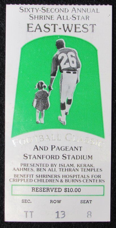 1987 East vs. West Shrine Game Ticket Stub Stanford Stadium