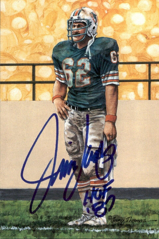 Jim Langer HOF Autographed/Inscr Goal Line Art GLAC Postcard Miami Dolphins JSA