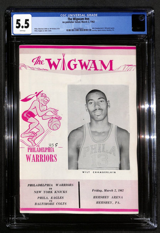 Wilt Chamberlain (100) point game program at Hershey, PA 3/2/1962 CGC 5.5 193256