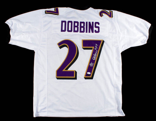 J.K. Dobbins Signed/Auto Baltimore Ravens Custom Football Jersey JSA 162048