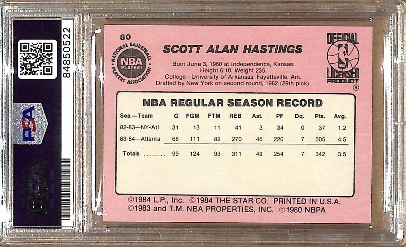 1984-85 Star Company #80 Scott Hastings Hawks Signed/Auto Card PSA/DNA 178945