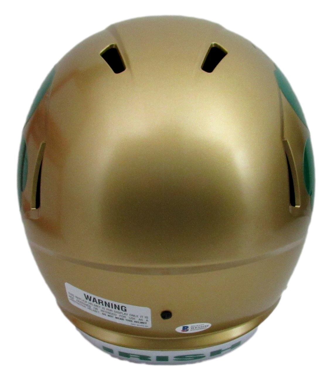 Ian Book Signed/Inscr Notre Dame Gold Full Size Speed Rep Helmet Beckett 158850