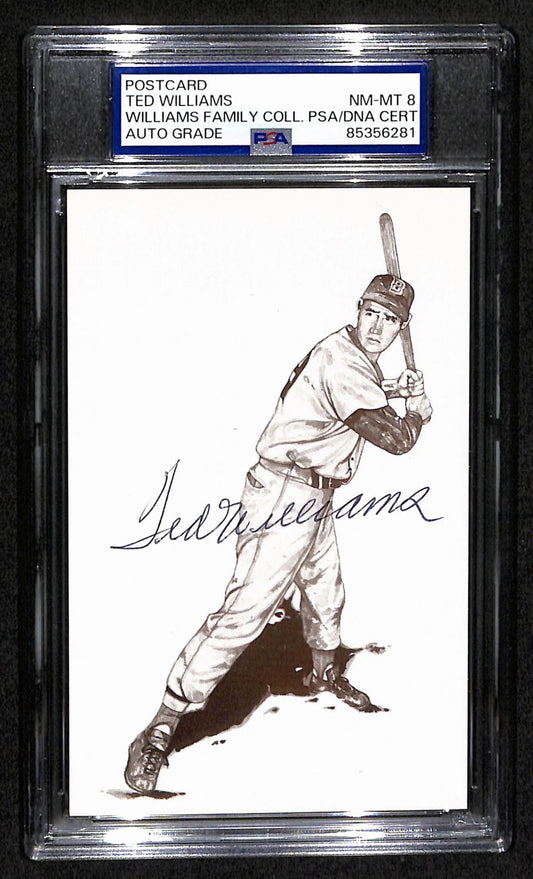 Ted Williams HOF Signed/Auto 5.5x3.5 Postcard Red Sox PSA/DNA NM-MT 8 193206