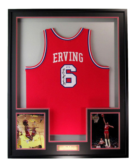 Julius Erving HOF Signed Basketball Jersey 76ers Framed PSA/DNA 185653