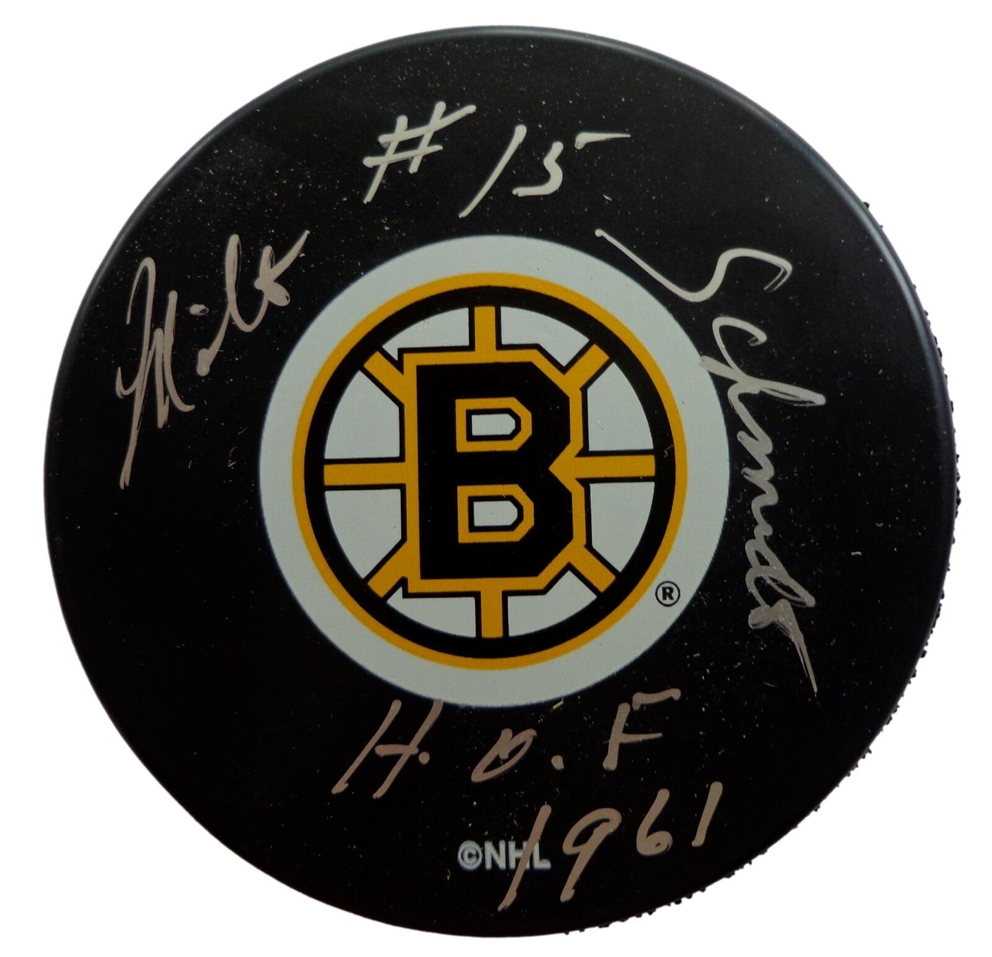 Milt Schmidt HOF Autographed/Inscribed Boston Bruins Hockey Puck Beckett 181051