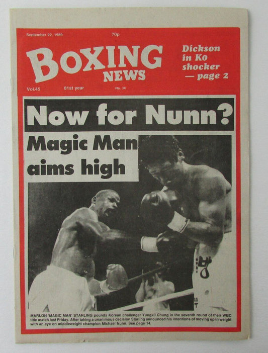 September 22, 1989 Boxing News Magazine Marlon Starling vs. Yungkil Chung