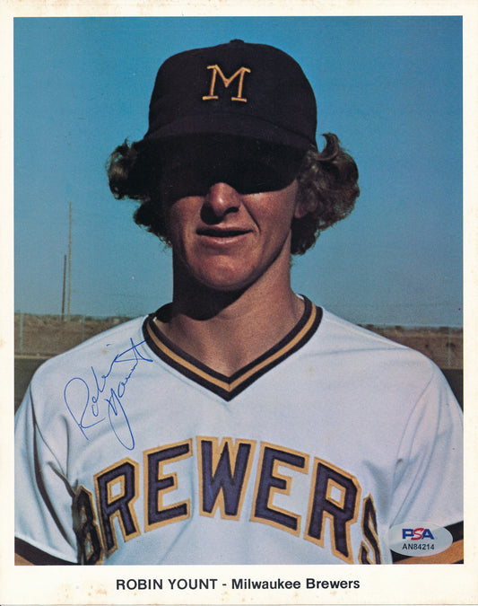 Robin Yount HOF Signed/Auto 7x9 Team Issued Photo Rookie Brewers PSA/DNA 192165