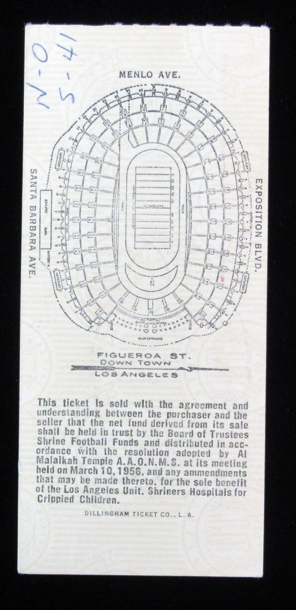 1964 Shrine Game North vs. South Ticket Stub L.A. Memorial Coliseum 7/30/64