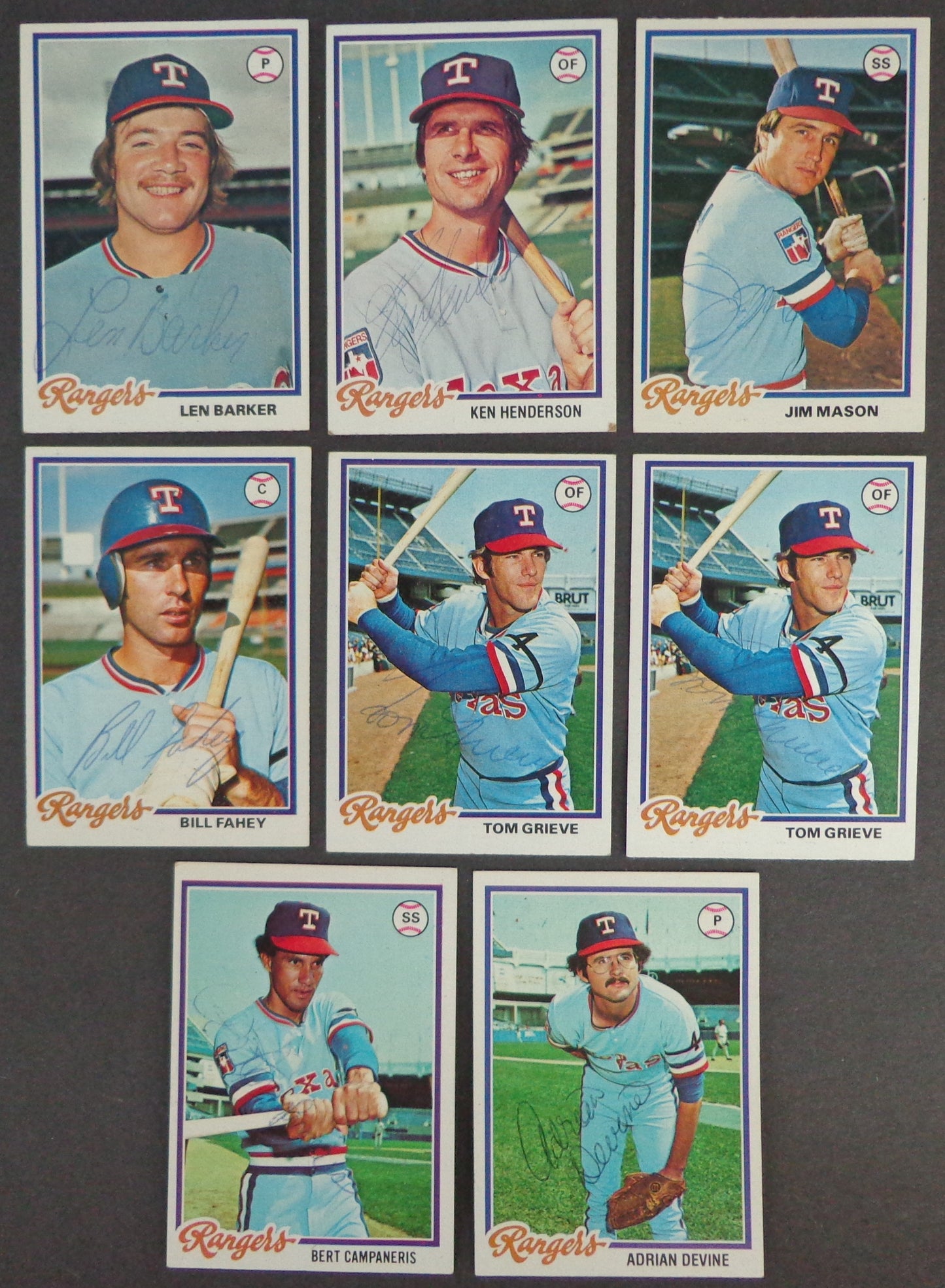 Lot of (8) Texas Rangers Autographed 1978 TOPPS Baseball Cards 183168