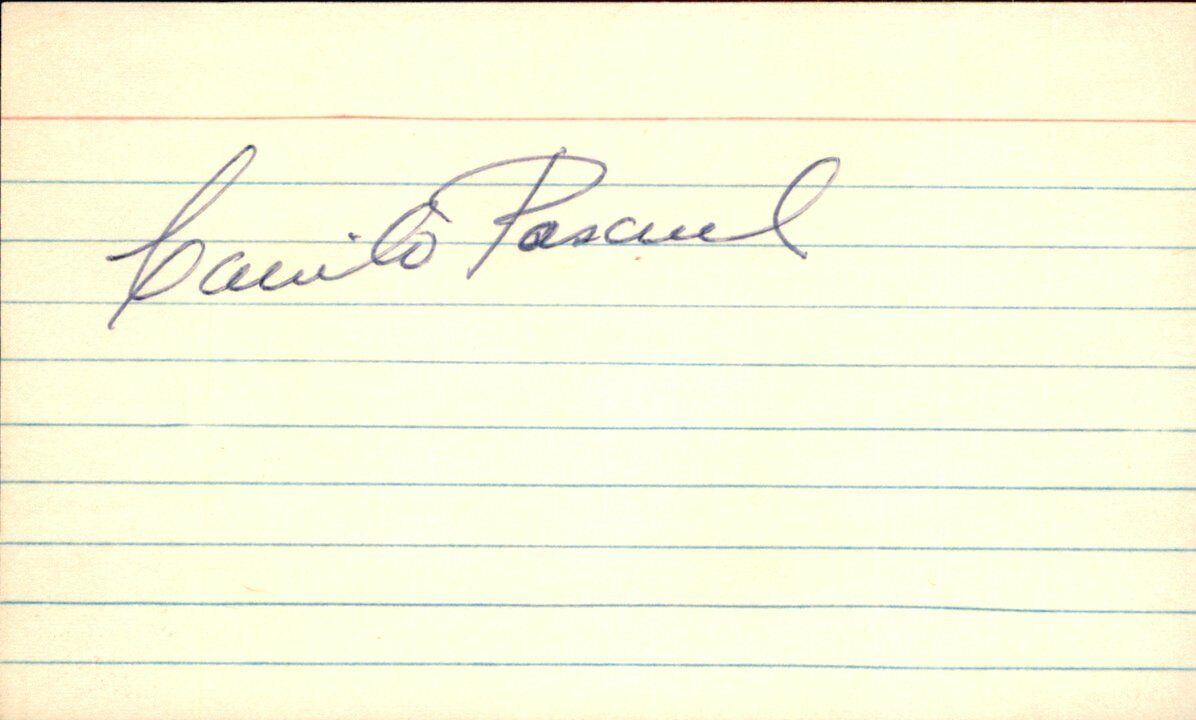 Camilo Pascual Washington Senators Signed/Autographed 3x5 Index Card 162510