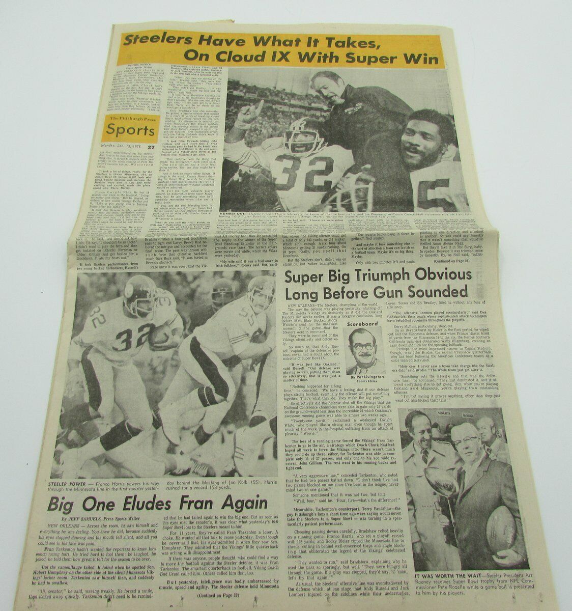 The Pittsburgh Press 1975 Steelers SUPER BOWL IX Complete Newspaper 142555