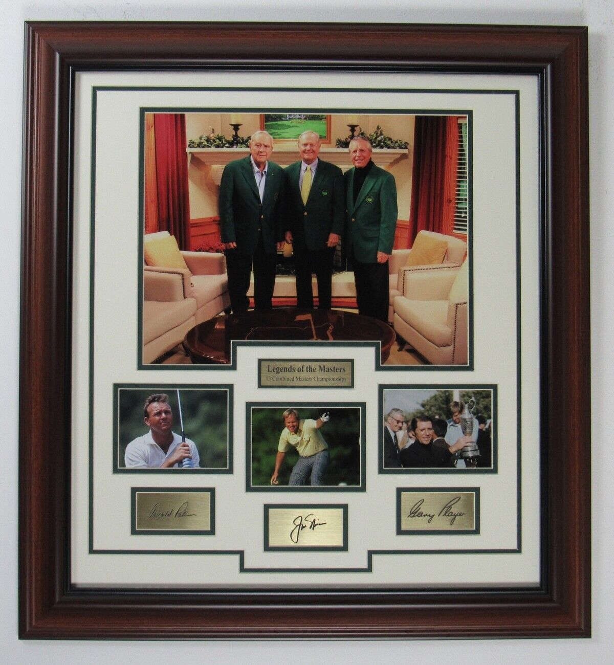 Palmer/Nicklaus/Player "Legends of the Masters" Framed Collage w/Laser Engraved