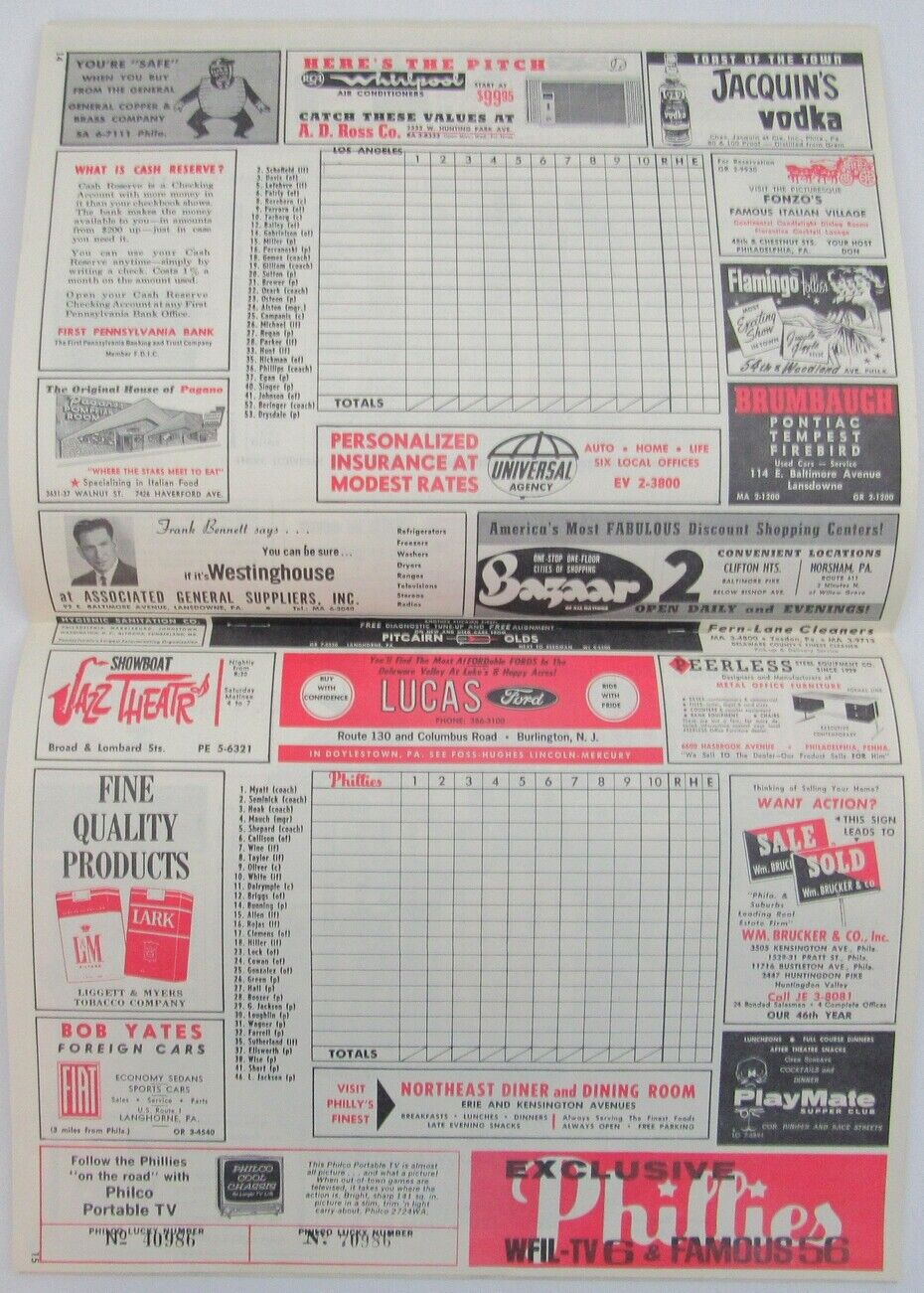 1967 Philadelphia Phillies Scorecard/Program vs. LA Dodgers Unscored 157811