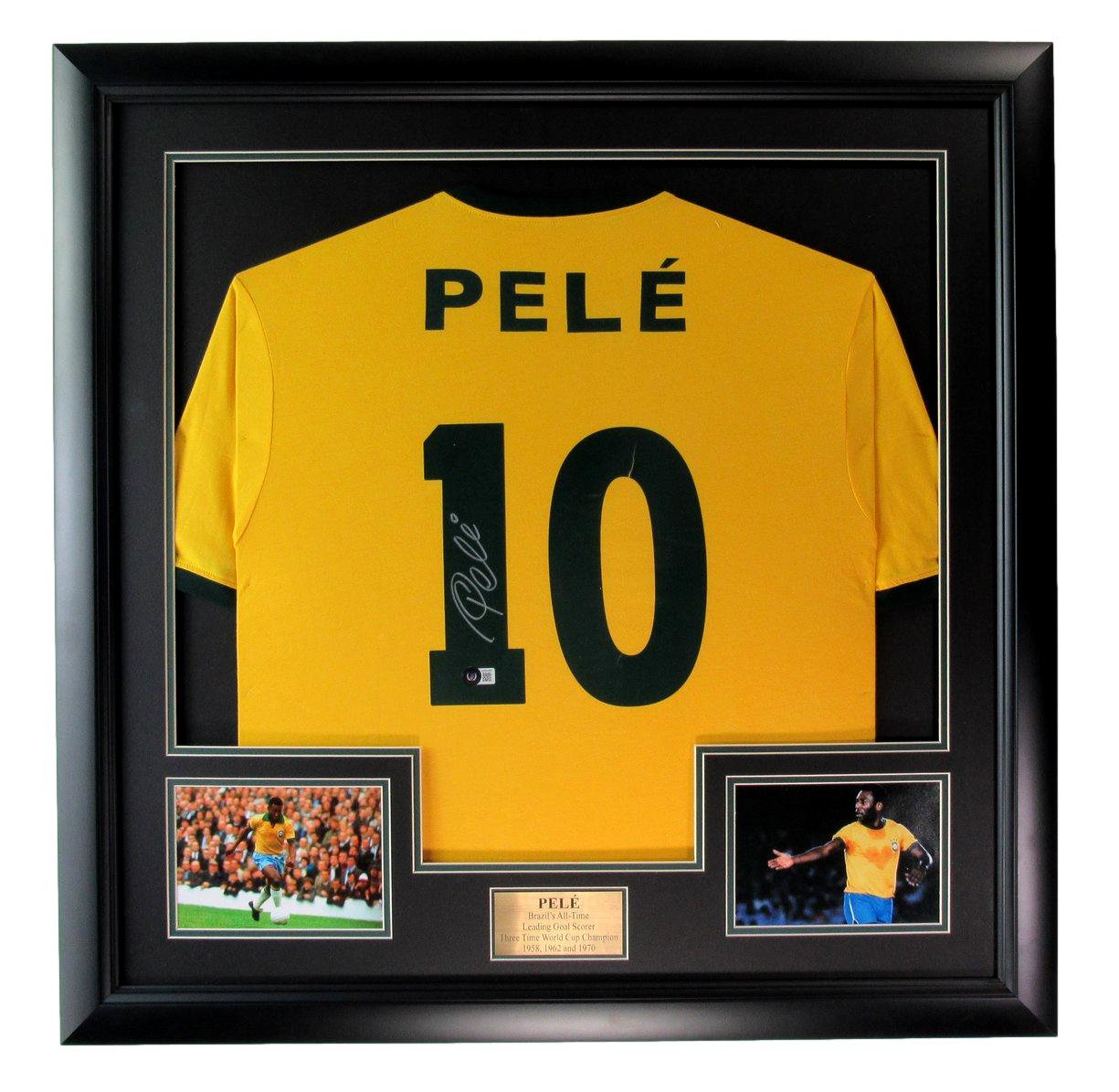 Pele Soccer Signed/Autographed Brazil Yellow Soccer Jersey Framed Beckett 184945