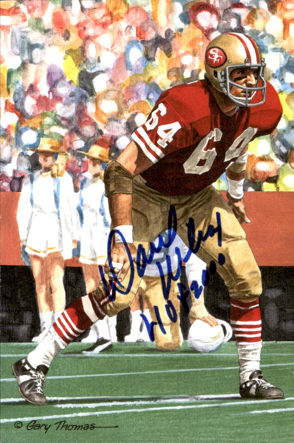 Dave Wilcox HOF Autographed/Inscribed Goal Line Art GLAC Postcard 49ers JSA