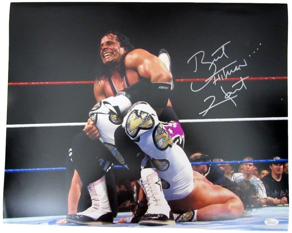 Bret Hart Signed WWE 16x20 WrestleMania XII Vs Shawn Michaels Photo JSA 130658