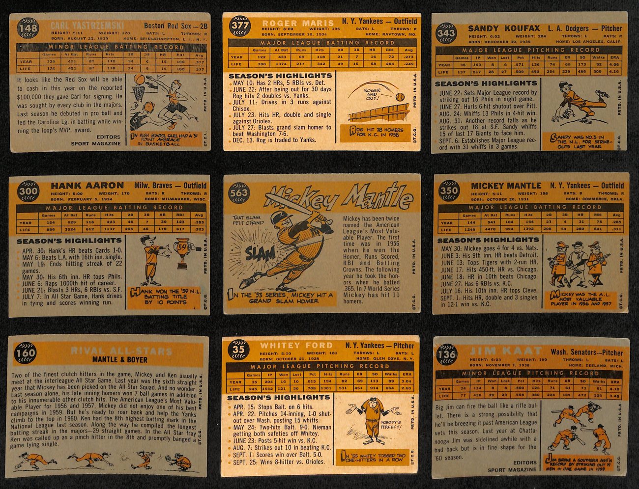 1960 Topps Baseball Card Complete Set (1-572) Mantle Aaron Yastrzemski 191956