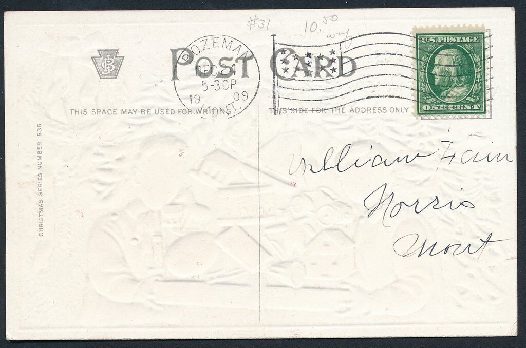 Vintage 1909 Postcard "With best Christmas Wishes" Embossed Stamp 139044