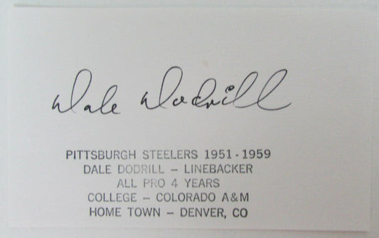 Dale Dodrill Pittsburgh Steelers Signed/Autographed Index Card d.2019 149447