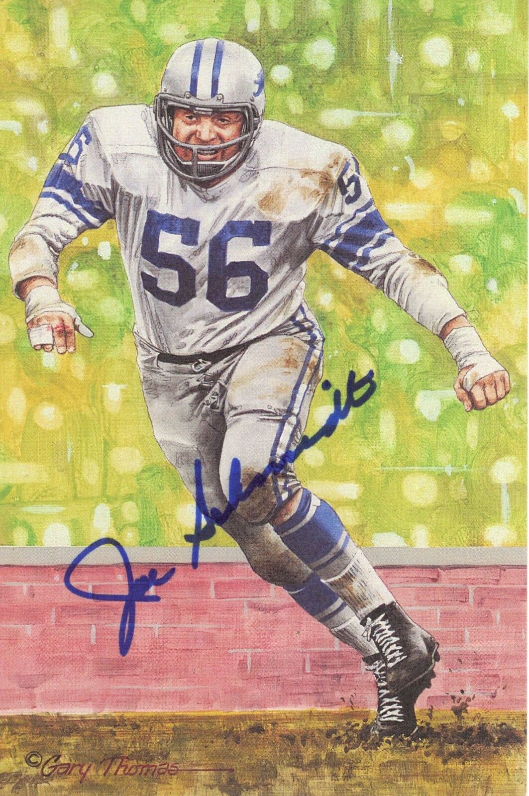 Joe Schmidt HOF Autographed Goal Line Art GLAC Postcard Detroit Lions JSA
