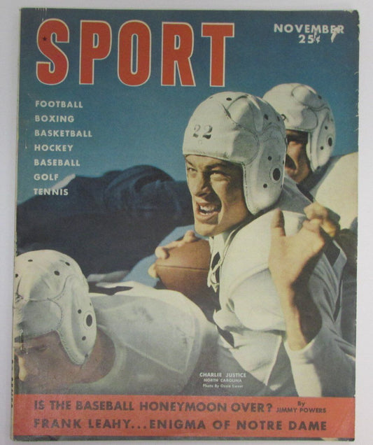 1949 Sport Magazine November Charlie Justice UNC on Cover NO LABEL 136159