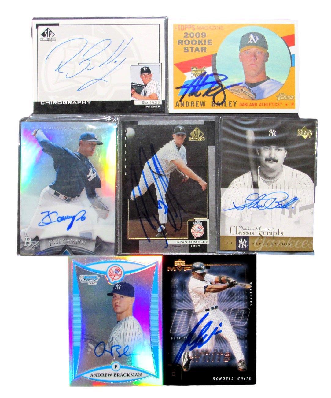 Lot of 7 Assorted New York Yankees Autographed/Signed Baseball Cards