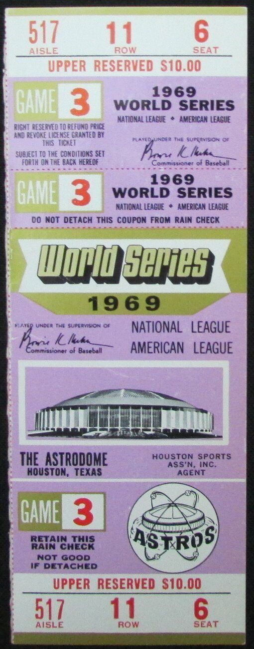 1969 Houston Astros World Series Game 3 Full Phantom Ticket Rare NMMT 156001