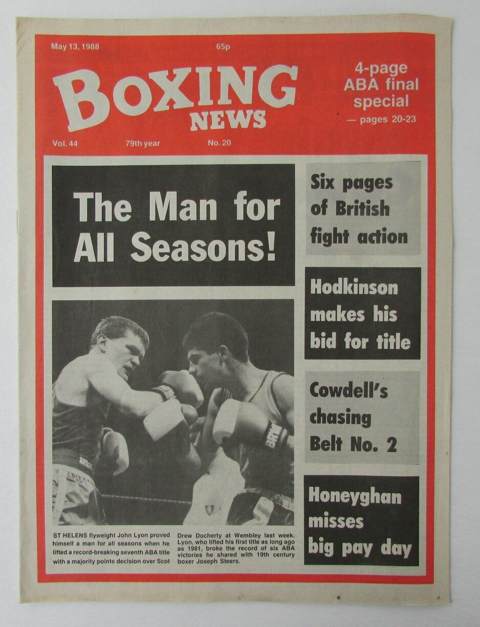 May 13, 1988 Boxing News Magazine John Lyon vs. Scot Drew