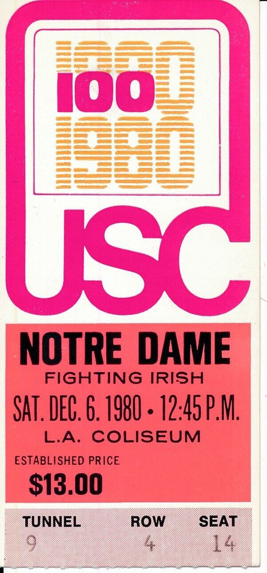 1980 USC Trojans vs. Notre Dame Football Game Ticket Stub M. Allen148491