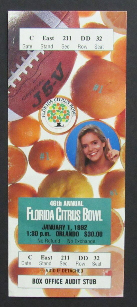 1992 Florida Citrus Bowl Football Game Full Ticket Clemson vs. California