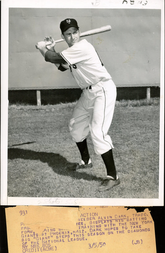 Al Dark 7x9 B/W 1950 Press Wire Photo New York Giants 172794