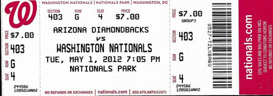 2012 Full Ticket Diamondbacks vs. Nationals - Bryce Harper Home Debut 142731