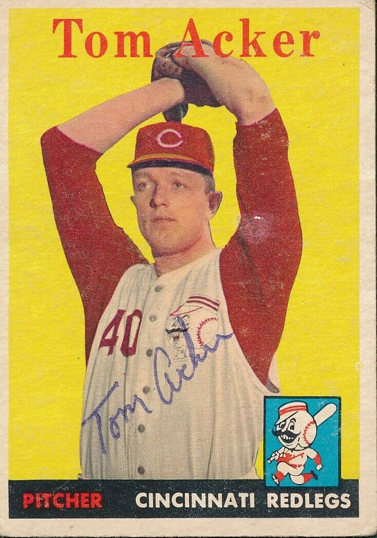 Tom Acker Reds Signed/Autographed 1958 Topps Baseball Card #149 162303