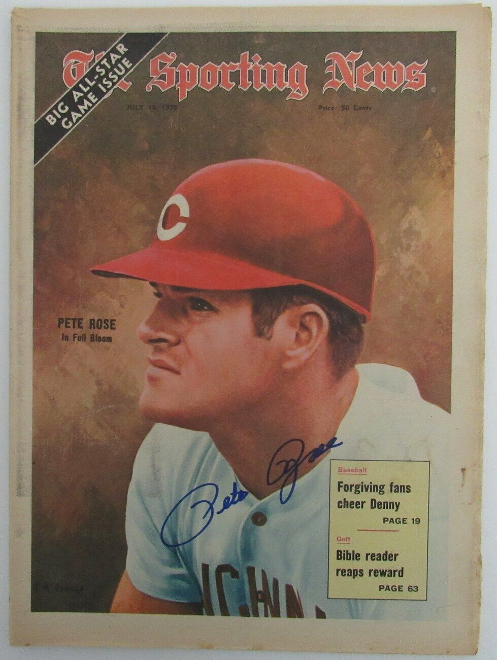 Pete Rose Cincinnati Reds Signed 1970 The Sporting News Newspaper JSA 166736