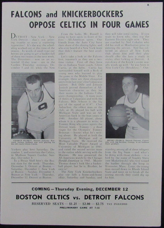 Vintage 1946 Boston Celtics vs. New York Knickerbockers Game Program 176881