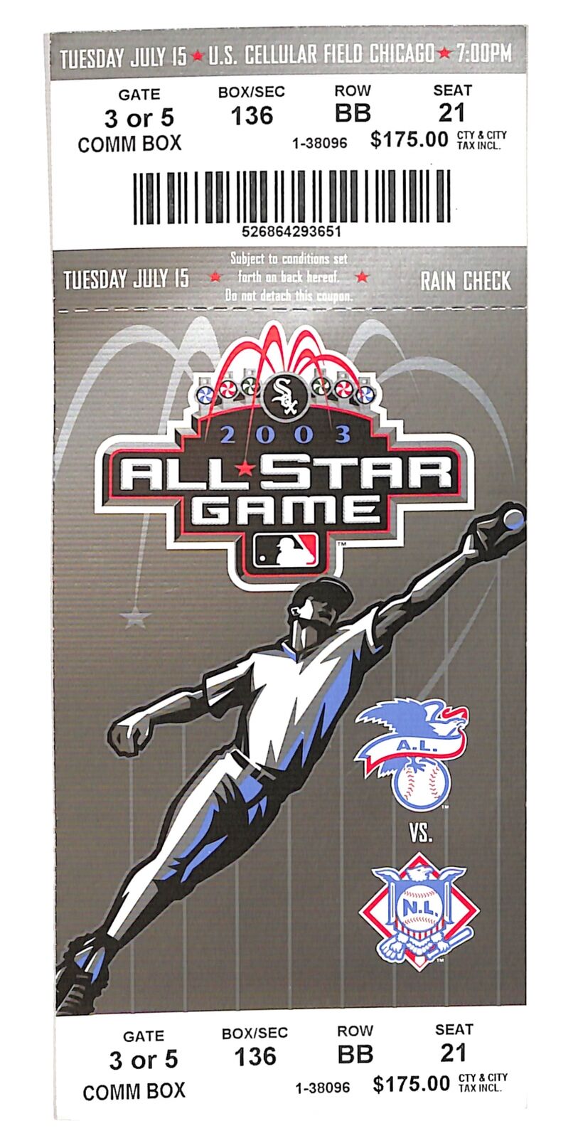 2003 MLB All-Star Game Full Ticket U.S. Cellular Field, Chicago, IL 181216