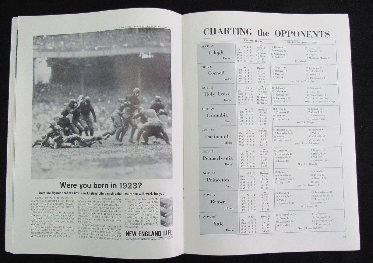 Harvard Football News November, 24, 1962 Harvard vs Yale Football Program 181801