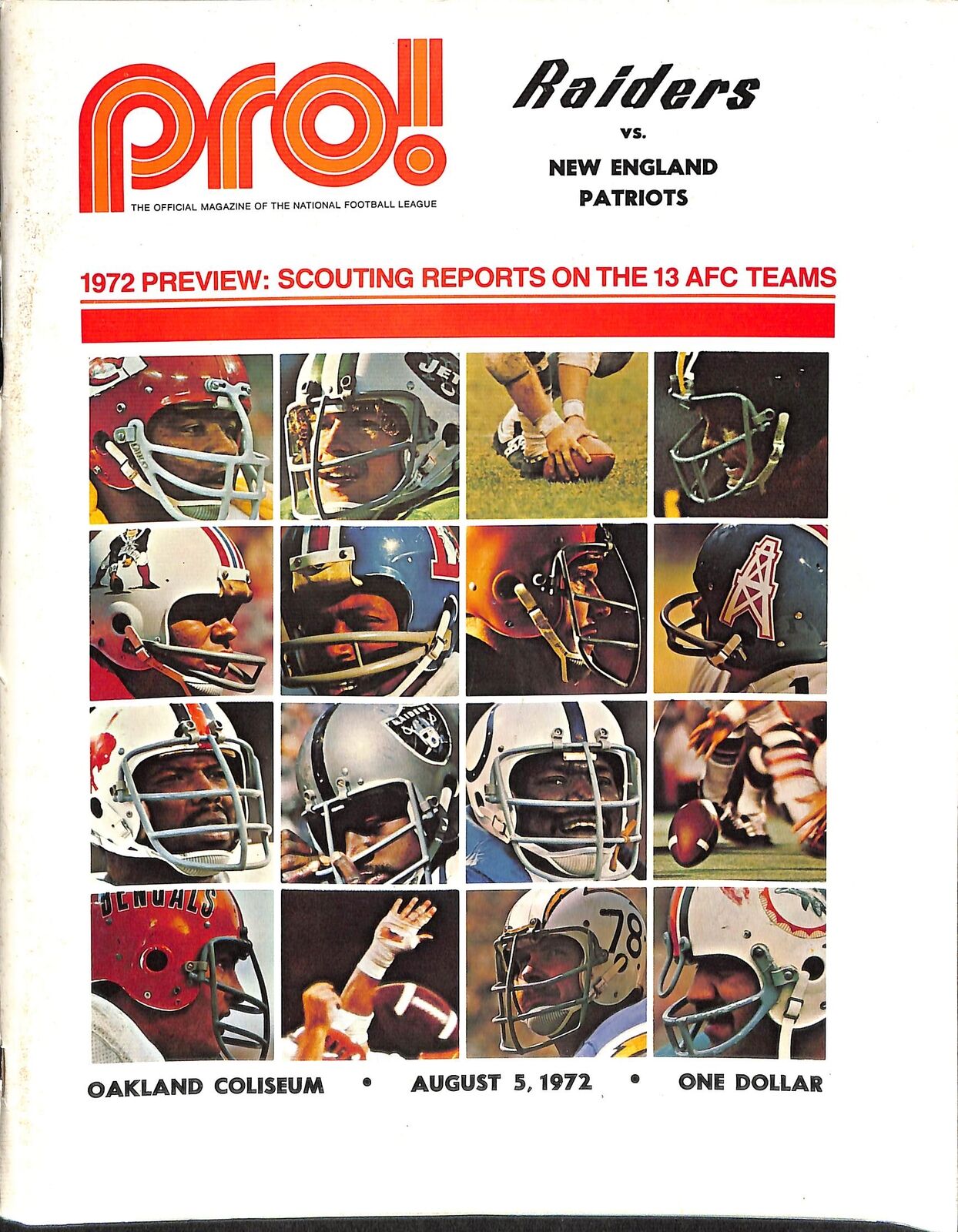 1972 New England Patriots vs.Oakland Raiders 8/5/72 Pre Season Program 180266